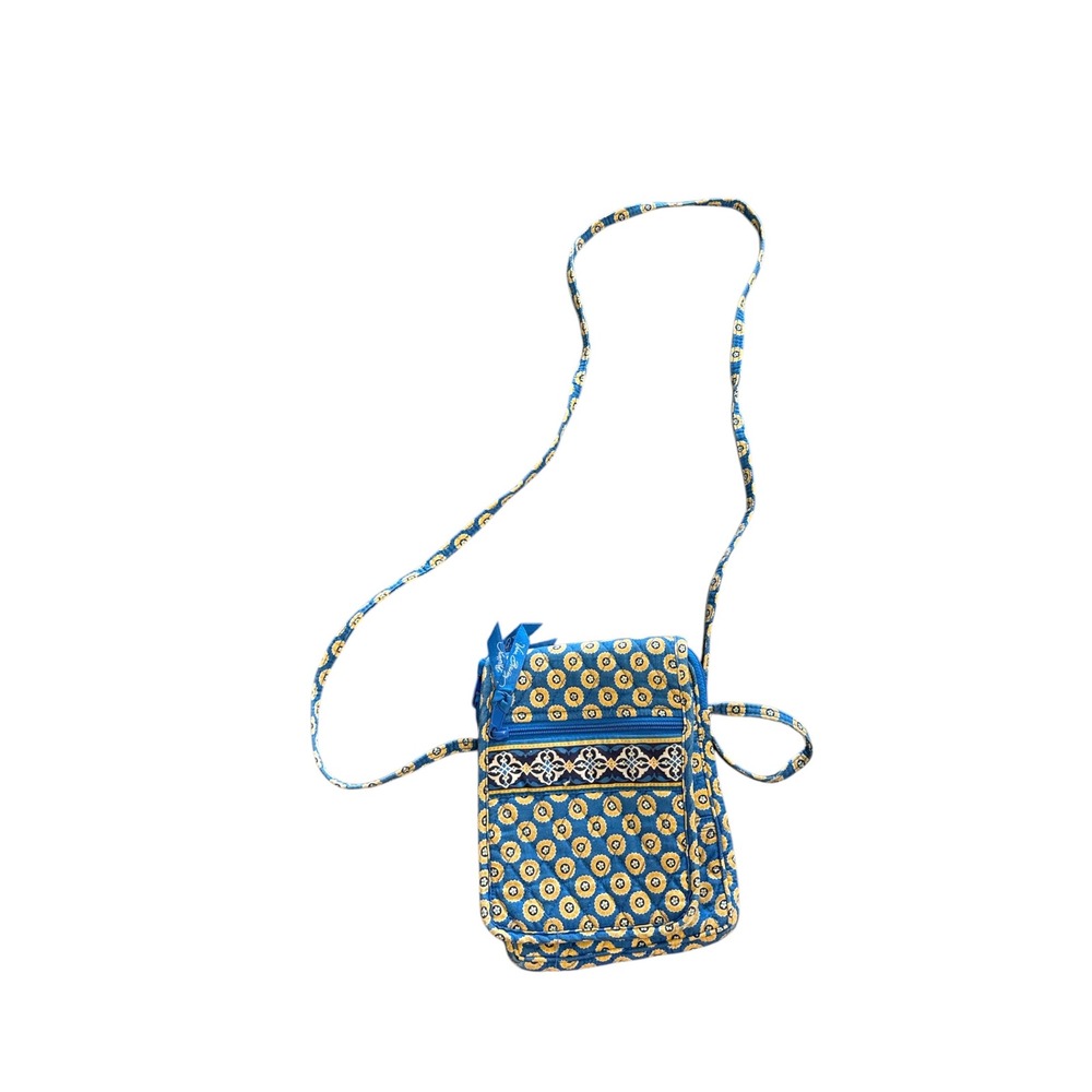 Vera Bradley Mini Crossbody‎ Bag Riviera Blue Floral Quilted Cotton ID Window